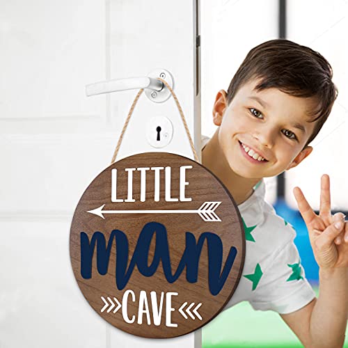 Little Man Cave Wooden Round Door Sign for Little Boy Nursery Room Wall Art Natural Wood Baby Toddler Kids Bedroom Living Room Hanging Rustic Farmhouse Decor -Blue | The Storepaperoomates Retail Market - Fast Affordable Shopping