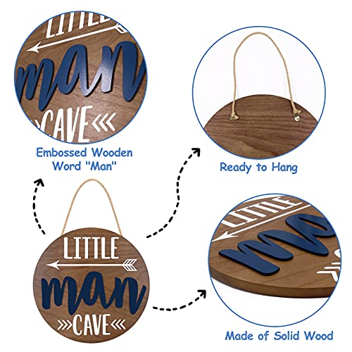 Little Man Cave Wooden Round Door Sign for Little Boy Nursery Room Wall Art Natural Wood Baby Toddler Kids Bedroom Living Room Hanging Rustic Farmhouse Decor -Blue | The Storepaperoomates Retail Market - Fast Affordable Shopping