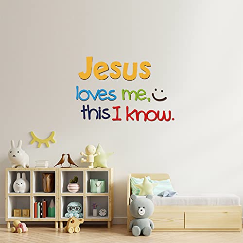 YOKIKI Colorful Quotes, Jesus Love me This i Know, Wall Stickers Decal for Nursery Room Kids Rooms Decoration UV Printing Decal Wall Decor Amz052 Size XL