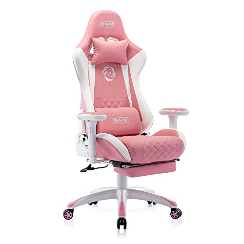 S*MAX Pink Gaming Chair with Footrest Thicken Seat Ergonomic Computer Gamer Chair with 3D Armrest PU Leather Headrest and Lumbar Support Racing Style High Back Video Game Chairs for Girls Pink White