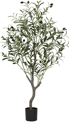 VIAGDO Artificial Olive Tree 4ft Tall Fake Potted Olive Silk Tree with Planter Large Faux Olive Branches and Fruits Artificial Tree for Modern Home Office Living Room Floor Decor Indoor, 504 Leaves