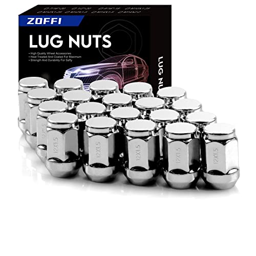 ZOFFI M12x1.5 Lug Nuts – Replacement for 2006-2019 Ford Fusion, 2000-2019 Ford Focus, 2001-2019 Ford Escape Aftermarket Wheel – 20pcs Chrome Closed End Conical Seat 19mm Hex Lug Nuts