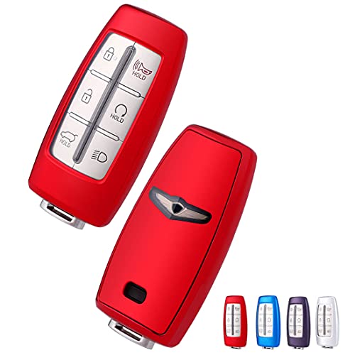 Soft TPU Smart Remote Car Key FOB Cover Holder Case Fit for Hyundai Genesis G80 Gv80 6 8 Buttons Full Protection Car Key Shell Accessories (Red)