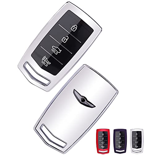 Soft TPU Smart Remote Car Key FOB Cover Holder Case Fit for Hyundai Genesis 2017 2018 2019 2020 G70 G80 G90 Full Protection Car Key Shell Accessories (Silver)