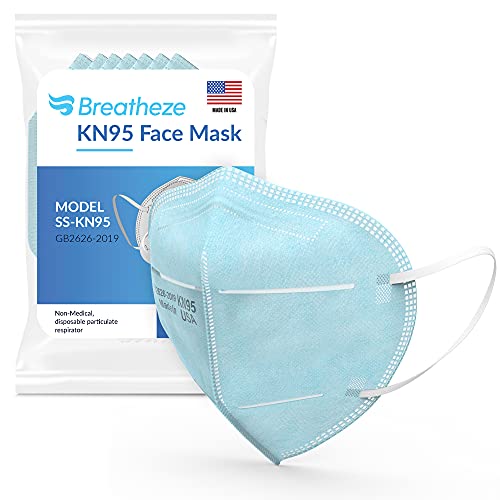 Breatheze KN95 Face Masks Disposable Made in the USA – KN95 Mask – 10-pack KN95 Blue Disposable Face Masks Made in USA – Lightweight Thin Breathable Face Mask – 10 Kn95 Masks – Blue Face Mask Earloops