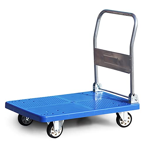 Platform Hand Truck Platform Truck Foldable Push Cart Thickened Plastic Deck Metal Handle and Silent Wheels 360 Degree Moving for Indoor Outdoor Push Cart Dolly