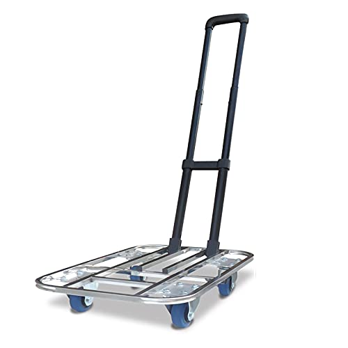 Platform Hand Truck Folding Hand Truck Stainless Steel Square Tube Hollow Out Platform Cart with Telescopic Lever Lightweight for Shopping Travel Push Cart Dolly (Size : 60 40-4in Wheels)