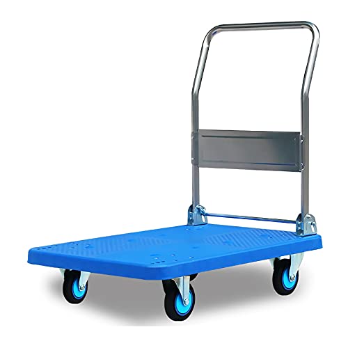 Platform Hand Truck Plastic Platform Truck with Mute Wheels and Foldable Metal Handle for Transport Baggage Books Moving Push Hand Trolley High Load Push Cart Dolly (Size : 300-mutetone)