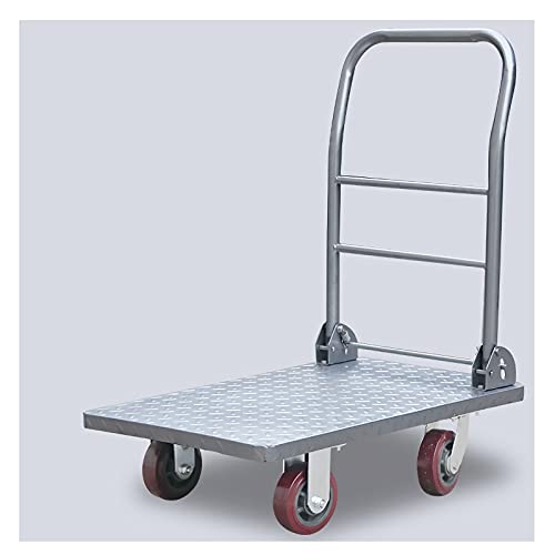 Platform Hand Truck Flatbed Trolley with 360 Degree Swivel Wheels Metal Foldable Push Hand Cart for Warehouse Platform Truck Load Capacity 440lb Push Cart Dolly (Size : 90 60)