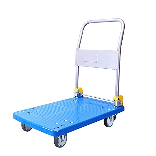 Platform Hand Truck Plastic Deck Platform Truck Folding Moving Push Cart with Metal Handle and Silent Wheels for Office Bookstore High Capacity Trolley Push Cart Dolly (Size : Large with Brakes)
