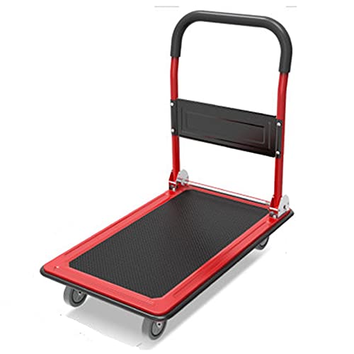 Platform Hand Truck Foldable Platform Truck with Universal Wheels Rolling Portable Pull Push Cart Moving Hand Truck for Easy Storage Load 220 lb Push Cart Dolly (Color : 73X47CM Red)