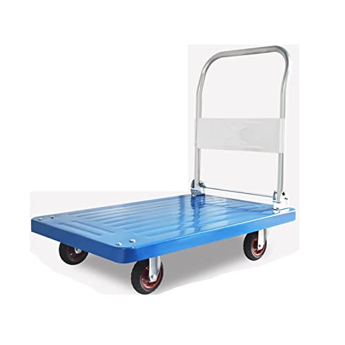Platform Hand Truck Platform Truck Steel and Plastic 2-Layer Deck Push Cart with 4 Wheels and Foldable Handle Large Load Capacity Dolly for Moving Push Cart Dolly (Size : 1320lb)