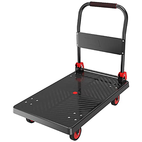 Platform Hand Truck Hand Truck Folding Platform Cart with 4 Wheels and Metal Handle for Express Luggage Moving Push Trolley Household Quiet Transport Push Cart Dolly (Size : 73-mute4-reinforce)