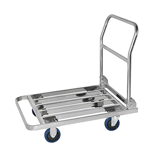 Platform Hand Truck Foldable Hand Truck Heavy Duty Stainless Push Cart Flatbed Trolley with Hollow Out Platform for Luggage Baggage Moving Transport Push Cart Dolly (Size : 60 90)