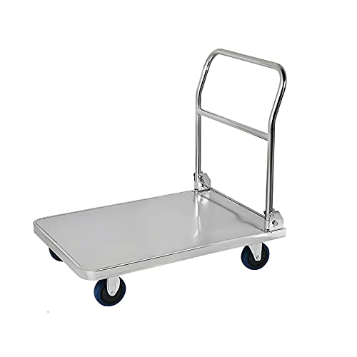 Platform Truck Stainless Steel Platform Truck Foldable Handle Thicken Panel for Luggage Tools Appliances Transport High Bearing Capacity Push Cart Flatbed Cart ( Color : 304 , Size : 60*100 )