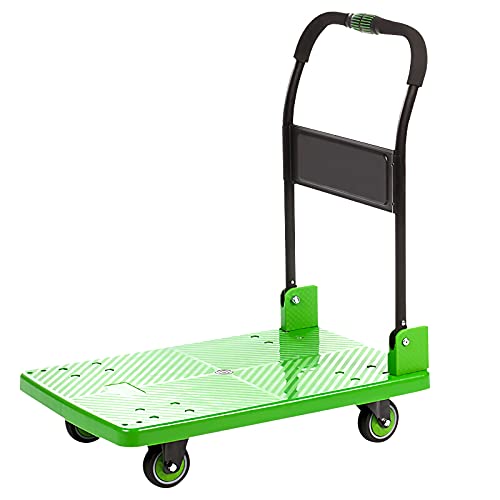Platform Hand Truck Platform Truck Hand Flatbed Cart with 4 Wheels and Metal Handle Rolling Push Trolley Plastic Deck High Capacity for Luggage Moving Push Cart Dolly (Size : 90 60)