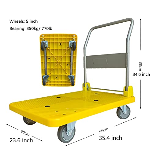 Platform Hand Truck Platform Truck Folding Hand Cart with Metal Handle and Swivel Wheels Silent Moving for Luggage Household Travel Heavy Duty Load Push Cart Dolly (Size : 5in-770lb(90 60)) | The Storepaperoomates Retail Market - Fast Affordable Shopping
