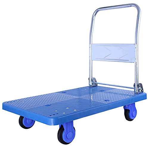 Platform Hand Truck Platform Truck Push Cart with Metal Foldable Handle and Plastic Panel Portable 4 Wheels Trolley for Warehouse Factory Transport Push Cart Dolly (Size : Large-660lb)