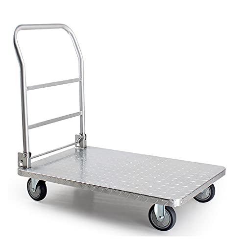 Platform Hand Truck Platform Truck with Foldable Handle and 360 Degree Swivel Wheels Steel Push Hand Cart for Loading and Storage Hand Truck Push Cart Dolly (Size : 85 58)