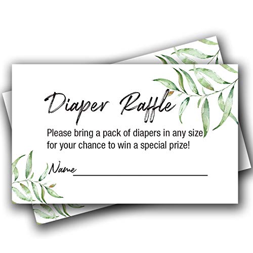 50 Greenery Diaper Raffle Tickets for Girl or Boy Baby Shower Invitations, Baby Shower Games, 3.5″ x 2″ with Name Line