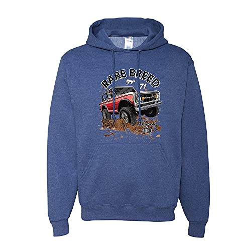 Ford Truck Rare Breed ’71 Bronco Licensed Official Mens Hoodies, Vintage Heather Blue, 2XL