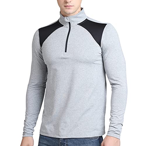 VLFODSI Mens Quarter Zip Pullover Active Long Sleeve Shirts For Men 1/4 Zip Sweatshirt with fleece lined For Men Grey