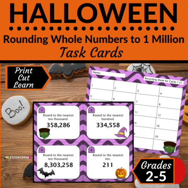 Rounding Whole Numbers | Task Cards | Halloween