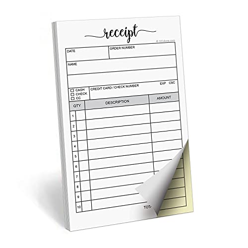 321Done Receipt Pad, 3.4×5.5 Handheld 2-Part Carbonless, Made in USA, Carbon Duplicate Copy Sales Order Form, Invoice Booklet, Cute Convenient for Small Boutique Business (50 Sets) White/Yellow