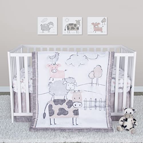 Sammy & Lou Cottage Farm 4-Piece Baby Nursery Crib Bedding Set, Includes Quilt, Fitted Crib Sheet, Crib Skirt, and Plush Toy