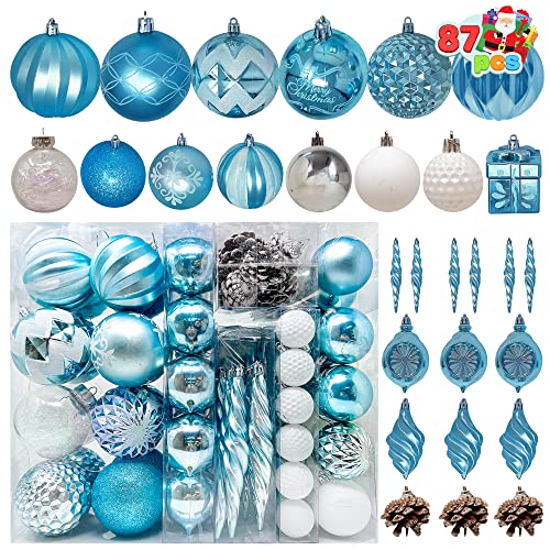 Joiedomi 87ct Assorted Christmas Ornaments with Pine Corn Shatterproof Christmas Ornaments for Holidays, Party Decoration, Tree Ornaments, and Special Events(Baby Blue&White)