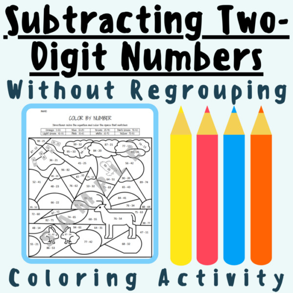 Subtracting Two-Digit Numbers Without Regrouping/Composing (Coloring Activity Worksheet) For K-5 Teachers and Students in Math Classrooms
