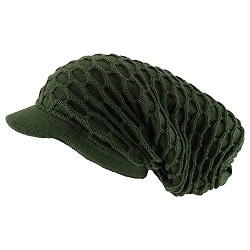 Armycrew Rasta RGY Dreadlock Reggae Cotton Oversize Long Beanie Visor Cap – Olive