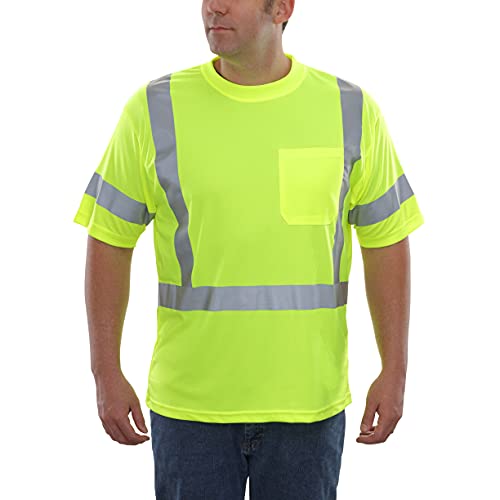 Reflective Apparel Hi Vis Short Sleeve Safety Pocket Shirt – ANSI Class 3 Compliant, 360° Reflective Coverage – Lime, XL