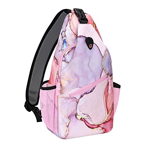 MOSISO Sling Backpack, Multipurpose Travel Hiking Daypack Rope Crossbody Shoulder Bag Marble MO-MBH216