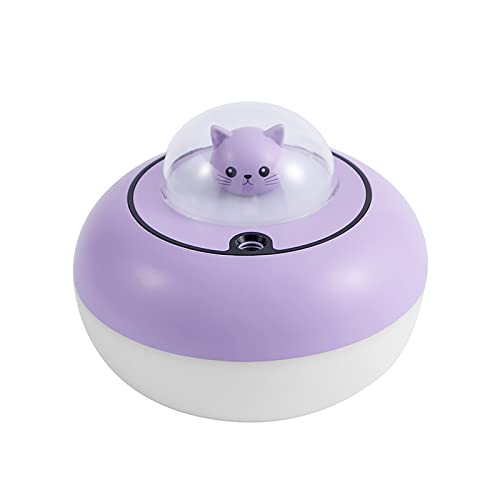 400ML household humidifier, night light cold fog humidifier, automatic timing off, automatic shutdown without water, whisper silent air humidifier, cute kitten, suitable for baby bedroom, plant, office (Purple)