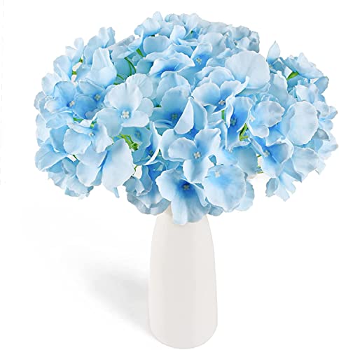 HUIANER 6PCS Artificial Hydrangea Flowers, 15.74” Fake Silk Flower Heads with Stems for Wedding Centerpiece Bouquets Home Office Party Garden DIY Craft Art Decoration(Light Blue)