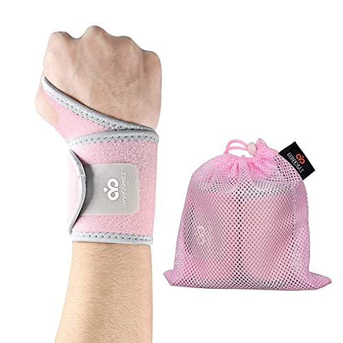 INDEEMAX 2 Pack Copper Wrist Brace Support for Carpal Tunnel, Pain Relief, Arthritis, Tendonitis, Adjustable Wrist Braces Compression Wraps Both Hands, Fit for Men and Women, Pink