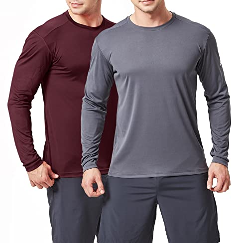 TEXFIT Men’s 2-Pack Active Sport Long Sleeve Shirts with Quick Dry Fabric (2 pcs Set) (Wine/Dark Grey, Large)