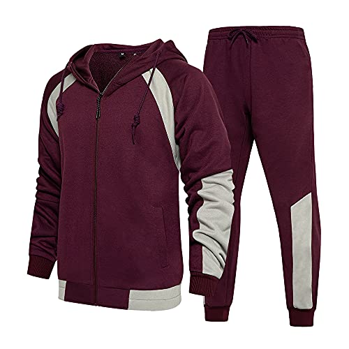 MANTORS Men’s Hooded Athletic Tracksuit Casual 2 Pieces Suits Color Block Hoodies and Sweatpants Set TZ96 Red 2XL