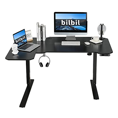 bilbil 59 Inches L-Shaped Electric Height Adjustable Standing Desk, Stand Up Home Office Desk with 4 Memory Preset Options, Double-Beam Construction, Anti-Collision Technology