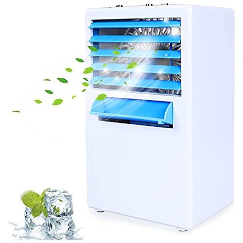 Vodche Portable Air Conditioner Fan, Mini Air Cooler Desk Fan with Icebox, 4-in-1 Evaporative Air Cooler with 3 Fan Speeds, Quiet Mini Air Conditioner for Home & Office, Portable Air Humidifier