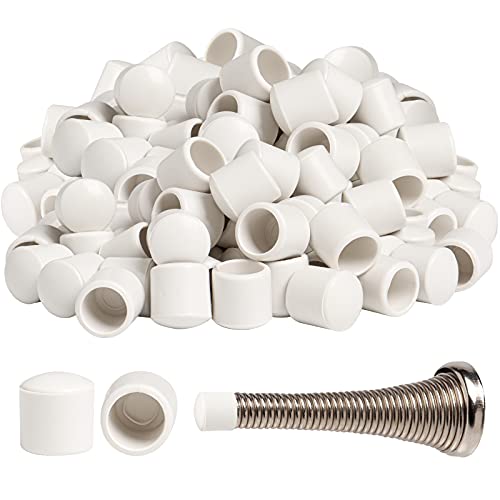 Yzyil Rubber Door Stopper Bumper Tips, 80 Pieces White Rubber Door Stopper Ends Caps Bumper Replacement Stopper Tips Rubber Doorstop Buffer Tips for Wall Floor Protection, Universal Size