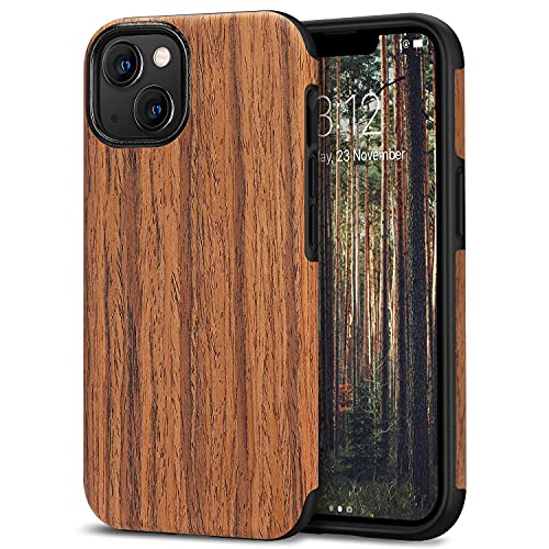 TENDLIN Compatible with iPhone 13 Case Wood Grain Outside Design TPU Hybrid Case Compatible for iPhone 13 6.1-inch (Red Sandalwood)