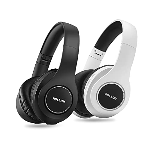 pollini Bluetooth Headphones Over Ear, Wireless Headset V5.0 with 6 EQ Modes, Soft Memory-Protein Earmuffs and Built-in Mic for iPhone/Android Cell Phone/PC/TV