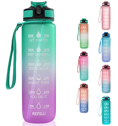 Cagelya 32 oz Motivational Water Bottles with Times to Drink Insulated Water Bottle with Straw & Time Marker Large & Big Reusable Sports Water Bottle for Men Women to Gym Running Bike Travel