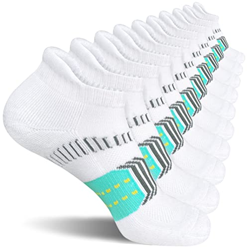 suaskk Womens Athletic Ankle Socks Cushioned Anti-Blister Durable Wicking Running Socks, Size 6-9, White 5 Pairs