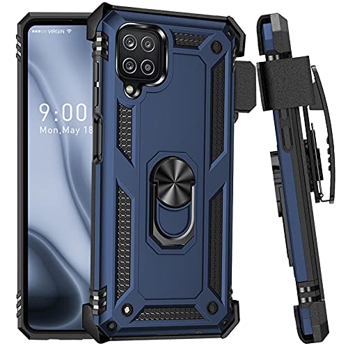 for Galaxy A12 Case, Samsung A12 Case with Belt Clip Holster Ring Holder, Military Grade Protection Cover[Fit for Magnetic Car Mount] Shockproof Case for A12 (Blue)