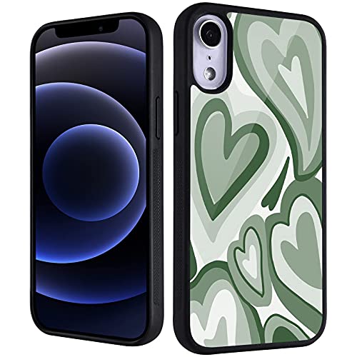 CFIRE for iPhone XR Girls Women Cute Case Green Love Heart Print Soft TPU Hard Back Shockproof Anti-Scratch Protective Cover Case for iPhone XR green heart