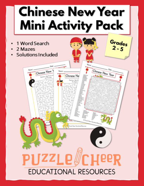 Chinese New Year Mini Activity Pack | Word Search and Mazes for Grades 2 – 5