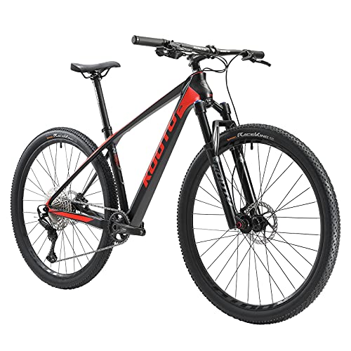 KOOTU Mountain Bike, 6.1 Carbon Fiber Mountain Bicycle, 27.5/29 inch MTB Complete Hard Tail Bicycle for Adult with SPROWHEELS DEORE M6100 12 Speeds Thru Axle(Black,27.5×15)